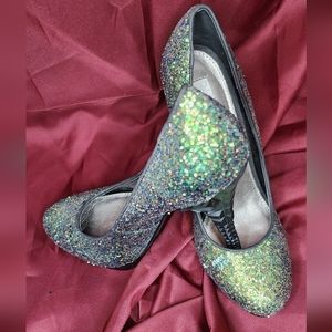 Rachel Roy Green Sparkle Platform Heels Sz 7.5